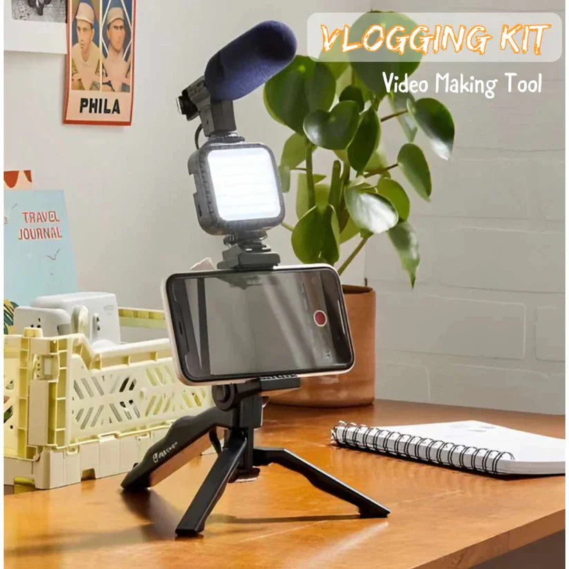 3 in 1 Vlogging Kit with LED Light Mic and Remote