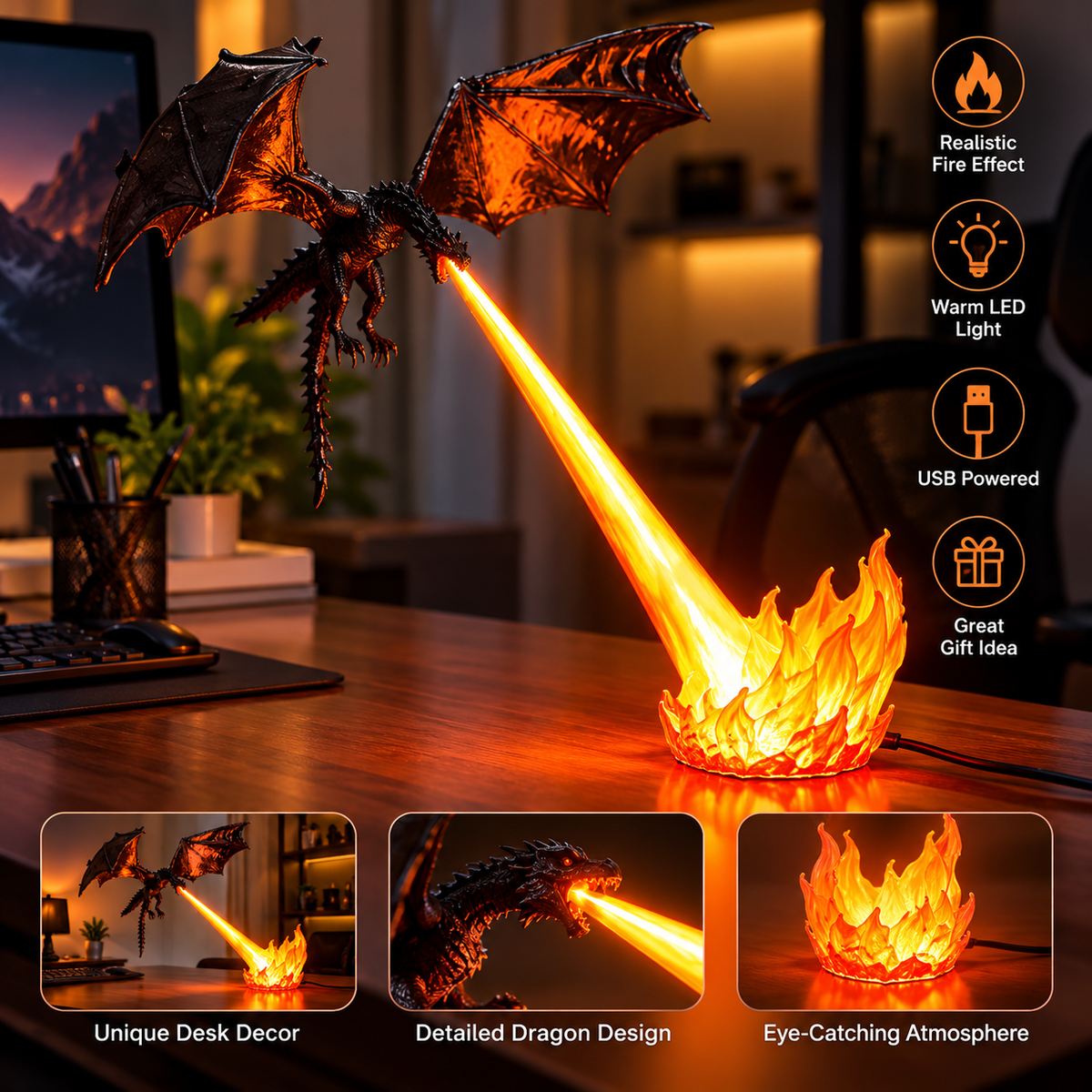 Fire Breathing Dragon LED Lamp – Magical Desk & Room Decor