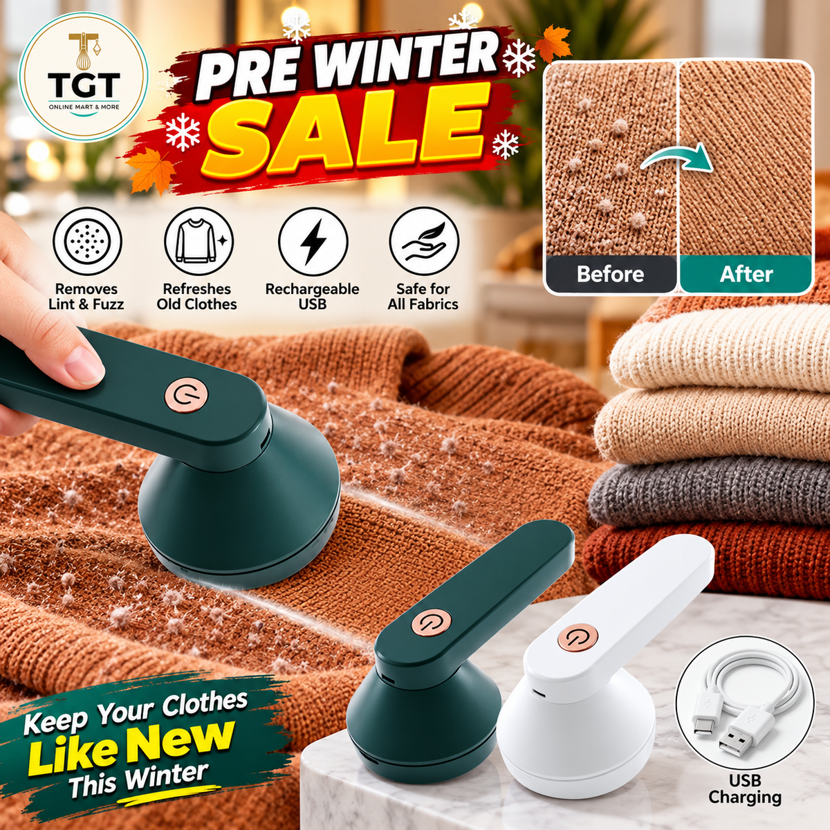 Rechargeable Lint Remover For Clothes & Bedsheets | بُر اتارنے والی مشین