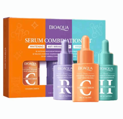 Bioaqua 3-in-1 Facial Serum Set – Vitamin C, Retinol & Hyaluronic Acid