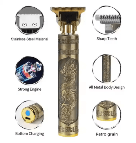Vintage T9 Metal Body Hair Trimmer – USB Rechargeable