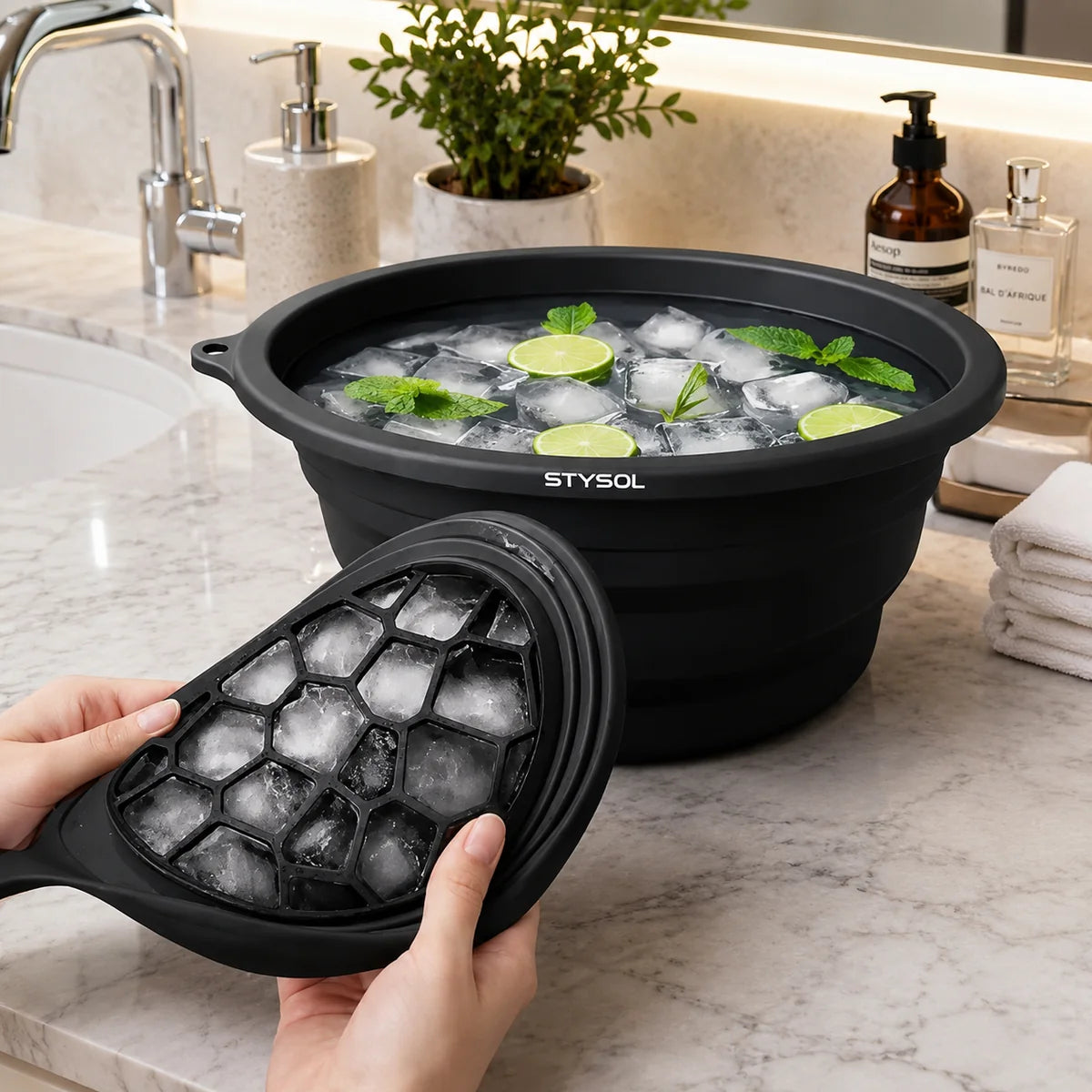 Face Ice Bowl With Built In Ice Tray Collapsible Silicone Beauty Bowl