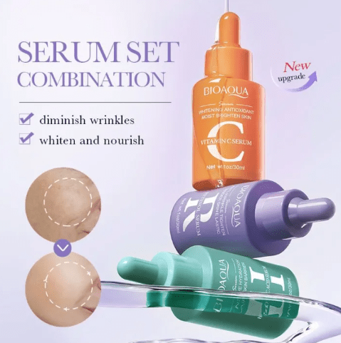 Bioaqua 3-in-1 Facial Serum Set – Vitamin C, Retinol & Hyaluronic Acid