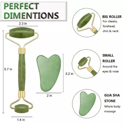 Natural Jade Roller & Gua Sha Set – Anti-Aging Facial Massage Tool