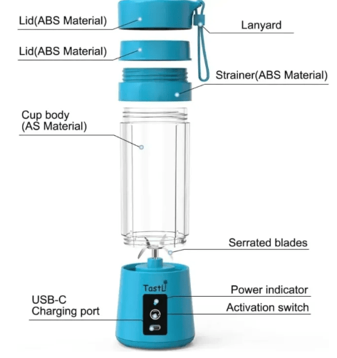 Portable USB Rechargeable 6-Blade Juicer Blender