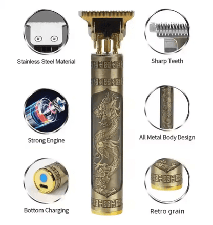 Vintage T9 Metal Body Hair Trimmer – USB Rechargeable